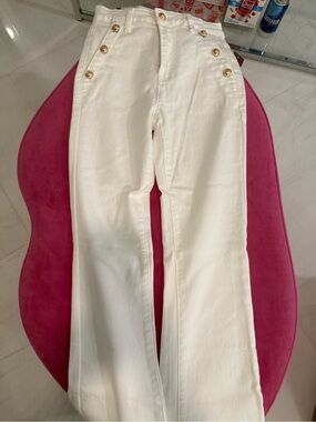 NWT White Redial Flared Jeans with Gold Button Detail
